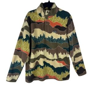 Free Nature Mens Fleece Pullover Mountain Landscape Snap Mock Neck Medium NWT